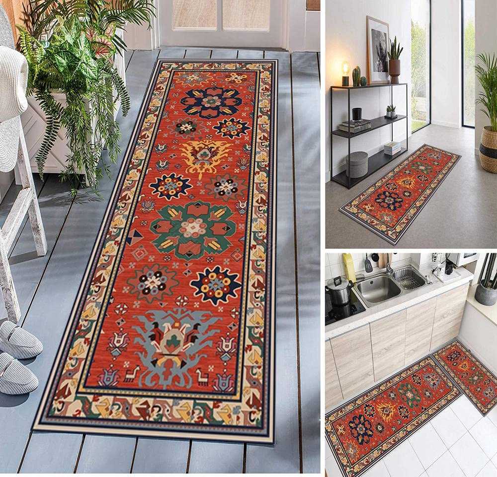 Modern Hallway Runner Rug 40IN X 16FT - Non-Slip Long Carpet for Hallway, Corridor, Doorway & Stairs - Red Floor Mat - Perfect for High Traffic Areas & Home Decor