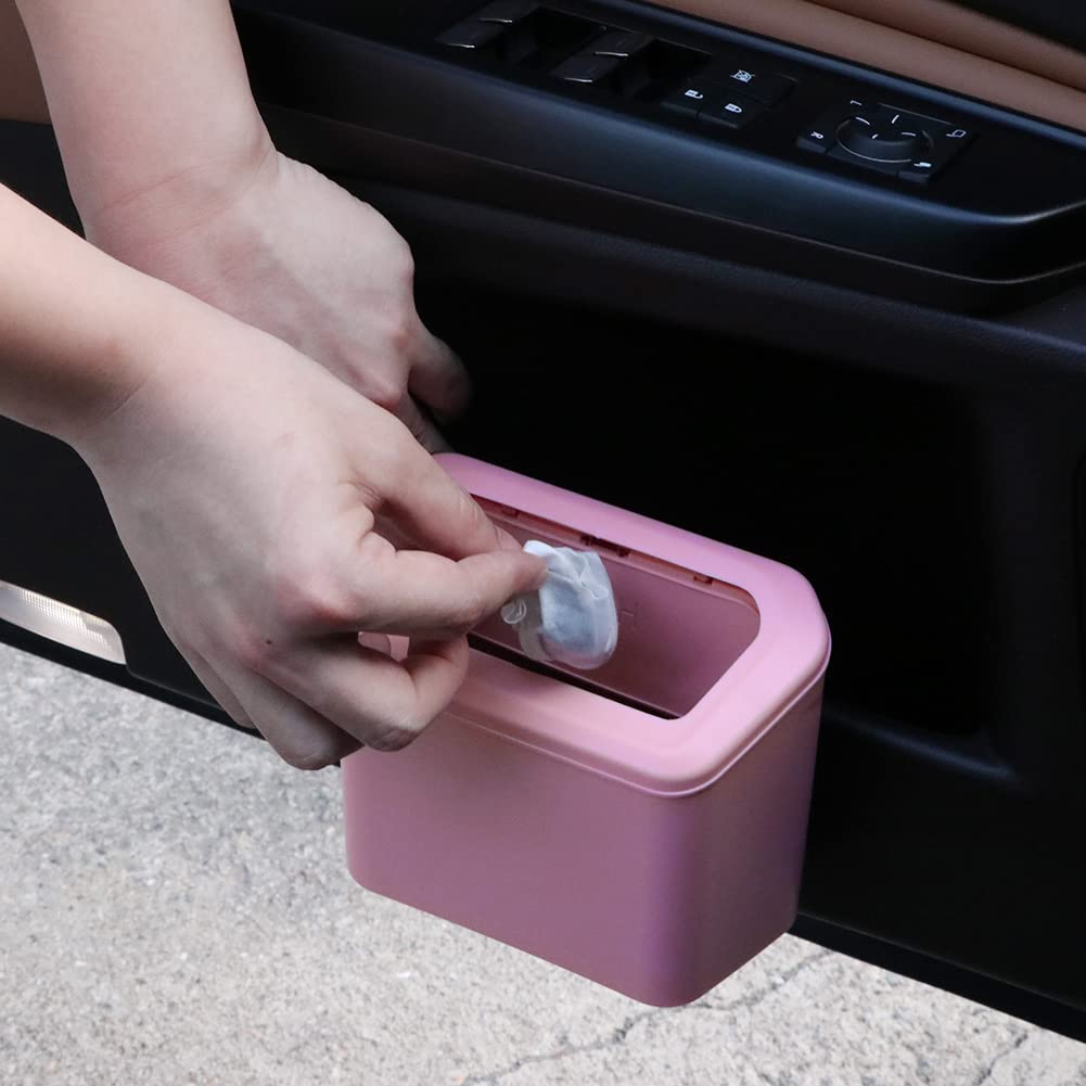 Bohisen Waterproof Car Trash Can - 1.0 Pounds Capacity, Pink Plastic Auto Garbage Bin for Sedan, SUV, Truck | Ideal for Road Trips, Commuting & Keeping Vehicle Clean