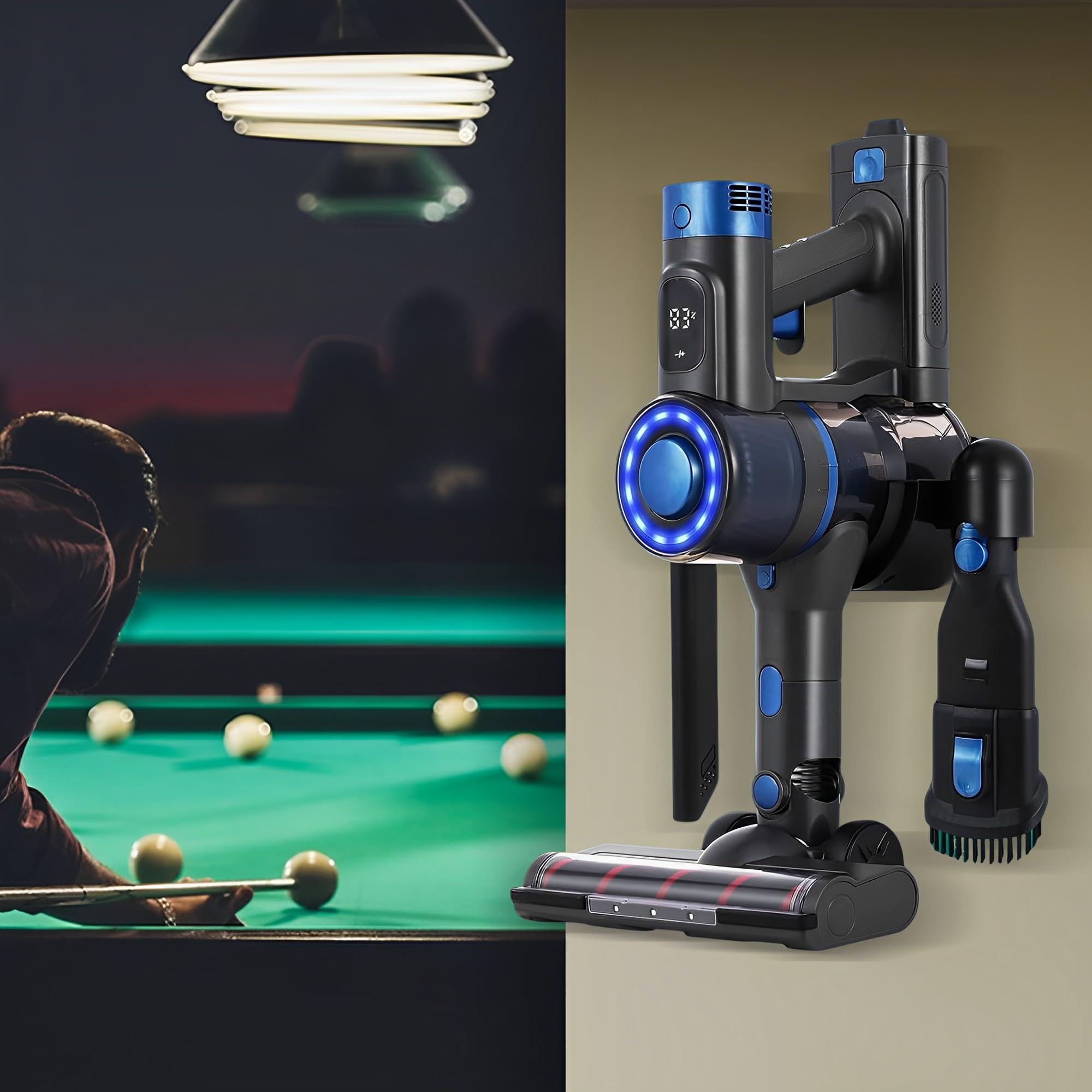 **26KPa 250W Cordless Billiard Table Cloth Vacuum Cleaner - Powerful Stick Vacuum with Wall Mount Charging & Brush Kit - Perfect for Pool Tables in Billiard Halls & Home Game Rooms**