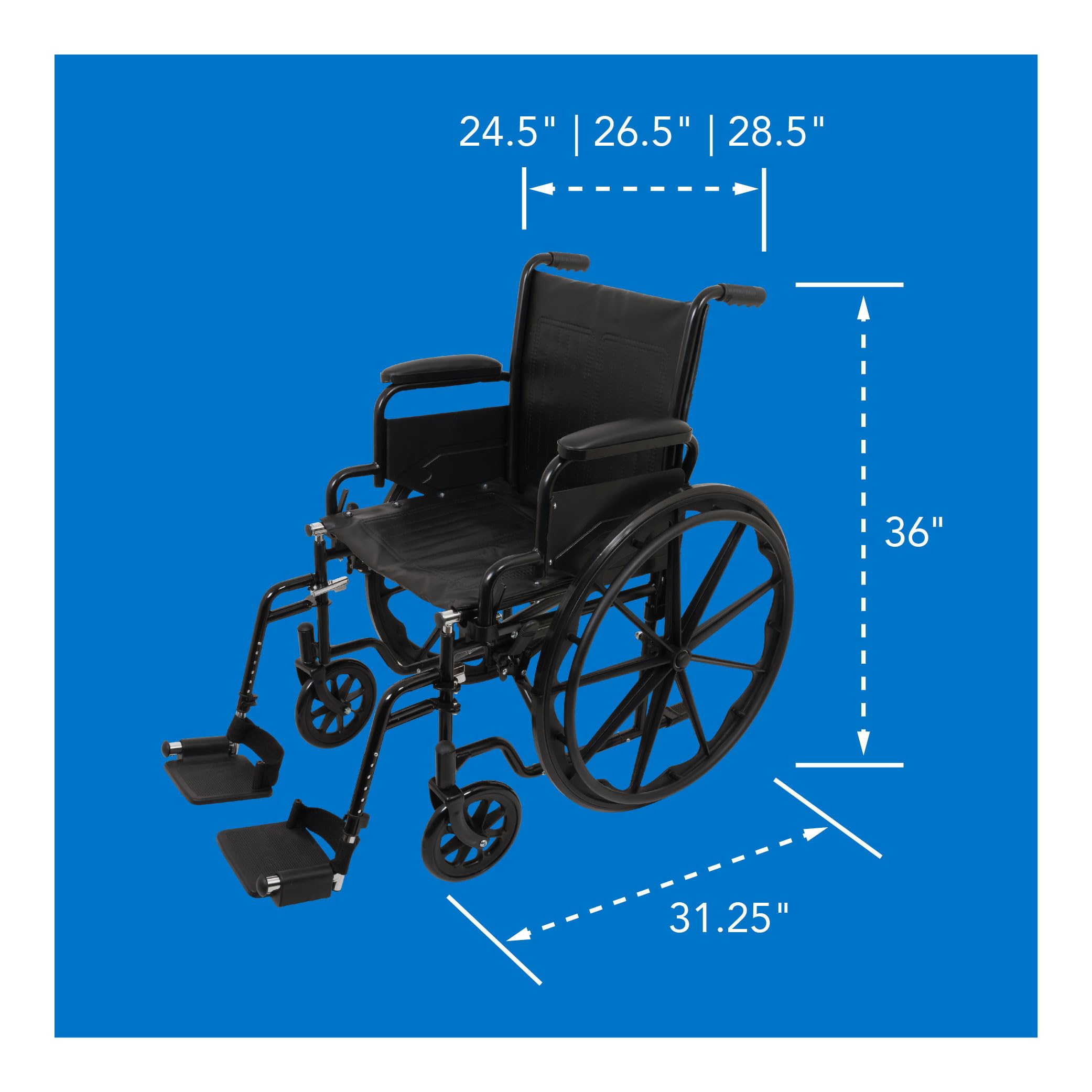 ProBasics Standard Wheelchair with Flip Back Desk Arms - 250 lbs Weight Capacity - Black - Swing-Away Footrest - 16