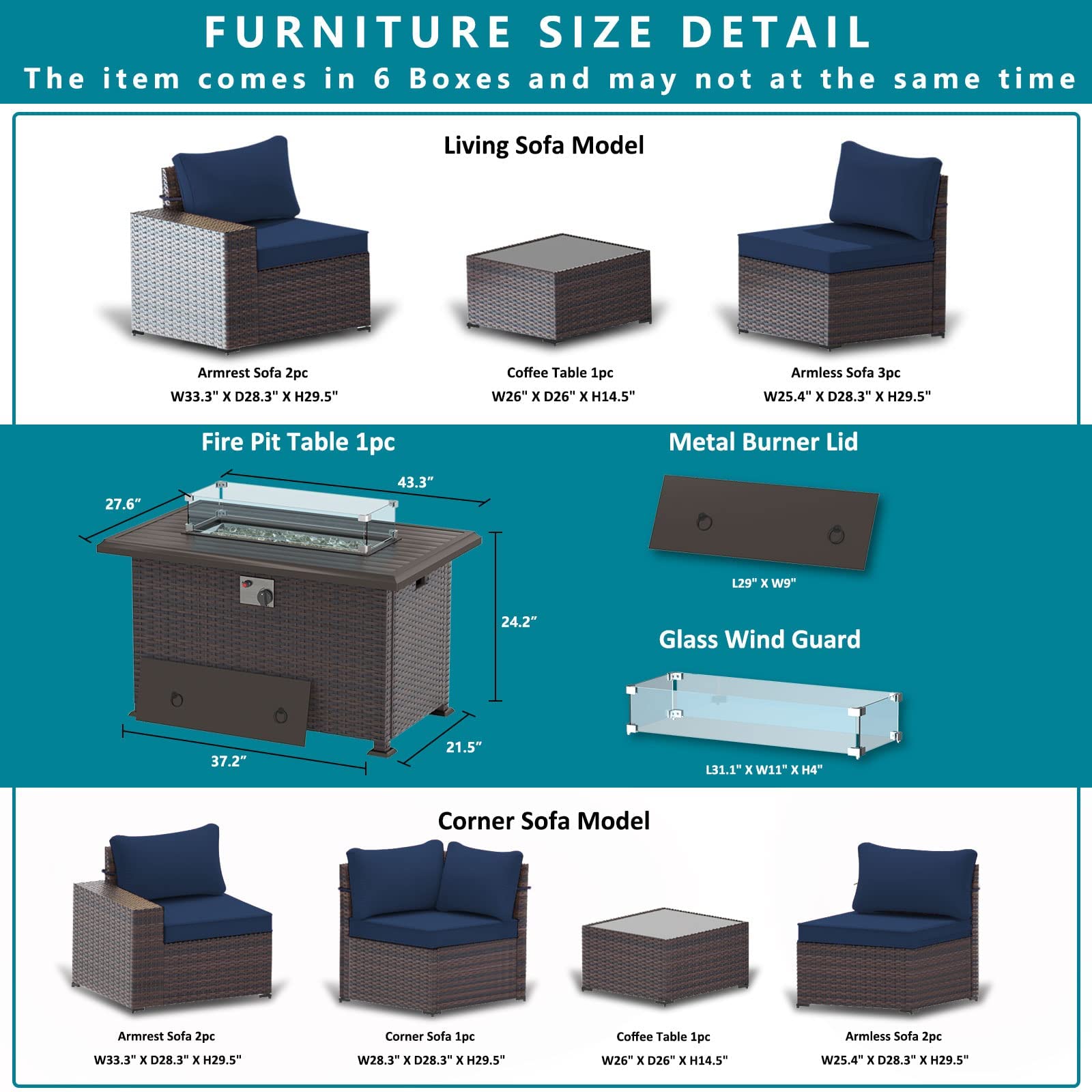 7-Piece Outdoor Patio Furniture Set with 43