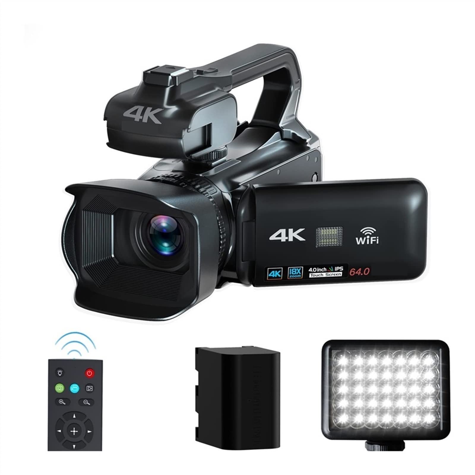 4K Professional Vlog Camcorder - 18X Zoom, 64MP, Auto Focus for YouTube & Streaming