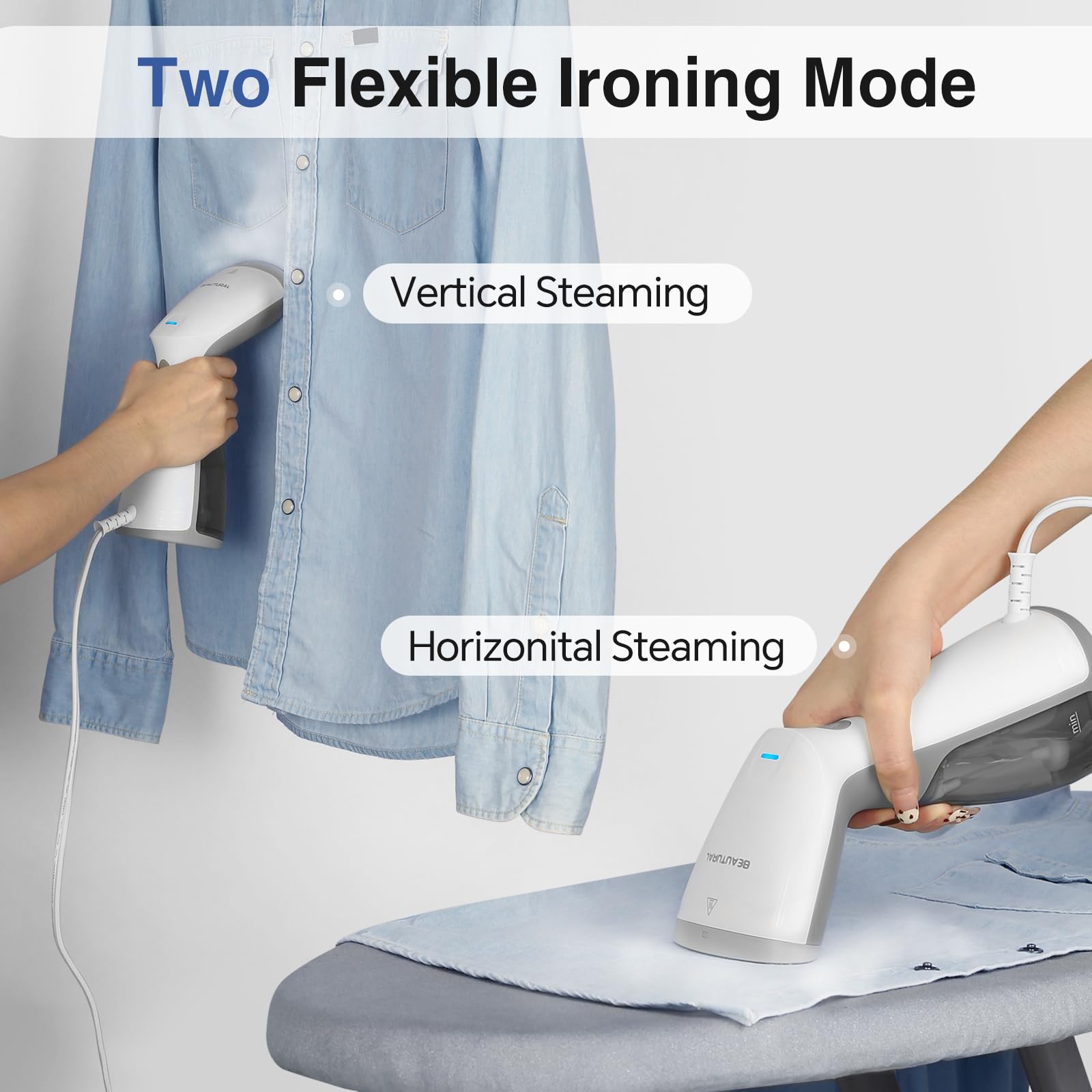 BEAUTURAL 1000W Portable Garment Steamer with 140ML Water Tank - Fast Wrinkle Remover for All Fabrics - Perfect for Home, Office & Travel - Ideal for Wedding Dresses, Suits, Curtains & Daily Outfits