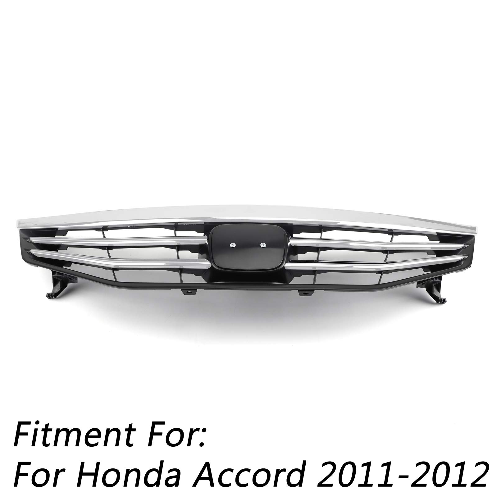 Topteng Front Bumper Grill - Black Chrome Upper Hood Grille Compatible with 2011-2012 Honda Accord | Car Exterior Styling & Protection Accessory for Enhanced Vehicle Appearance