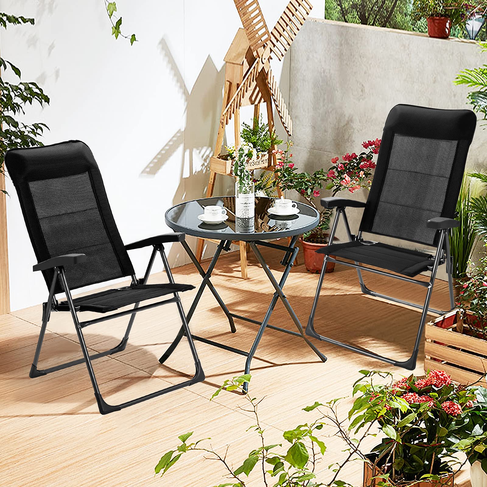 Giantex Set of 2 Folding Patio Dining Chairs - Adjustable Backrest & Headrest Outdoor Lawn Chairs - Portable Armchairs for Camping, Poolside, Garden, Backyard & Porch - Perfect for Relaxing, Sunbathing & Outdoor Dining