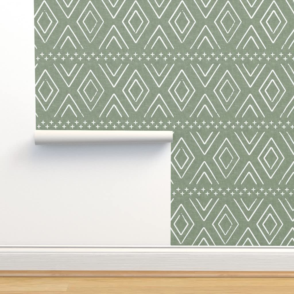 Peel & Stick Removable Wallpaper 9ft x 2ft - Safari Diamond Pattern in Sage Green, Modern Farmhouse & Boho Style | Perfect for Bedroom, Nursery, or Home Office Decor | Easy DIY Wall Covering