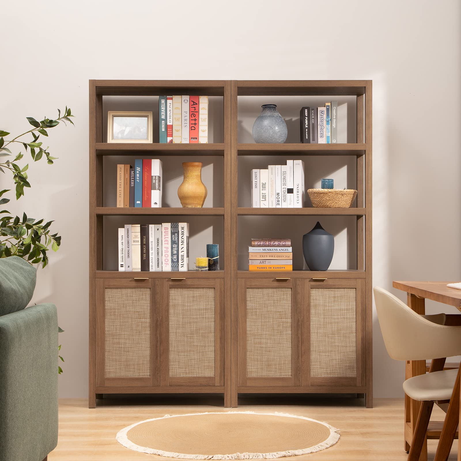 5-Tier Rattan Boho Bookshelf with Doors - 71