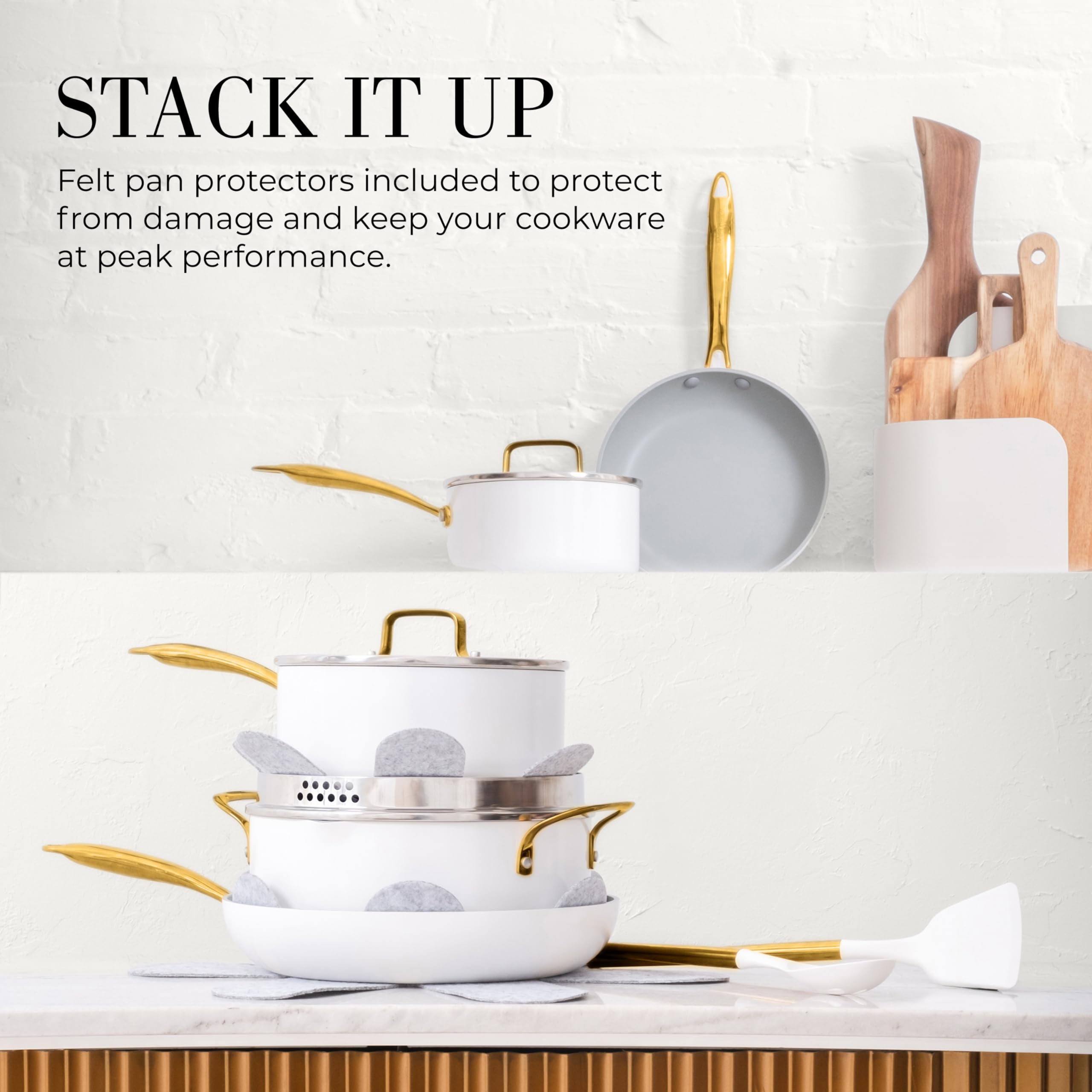 Premium 15-Piece White & Gold Nonstick Cookware Set - Heavy Gauge, PFOA-Free, Oven & Dishwasher Safe, Induction Compatible Pots & Pans for Modern Kitchens - Ideal for Cooking, Baking & Entertaining