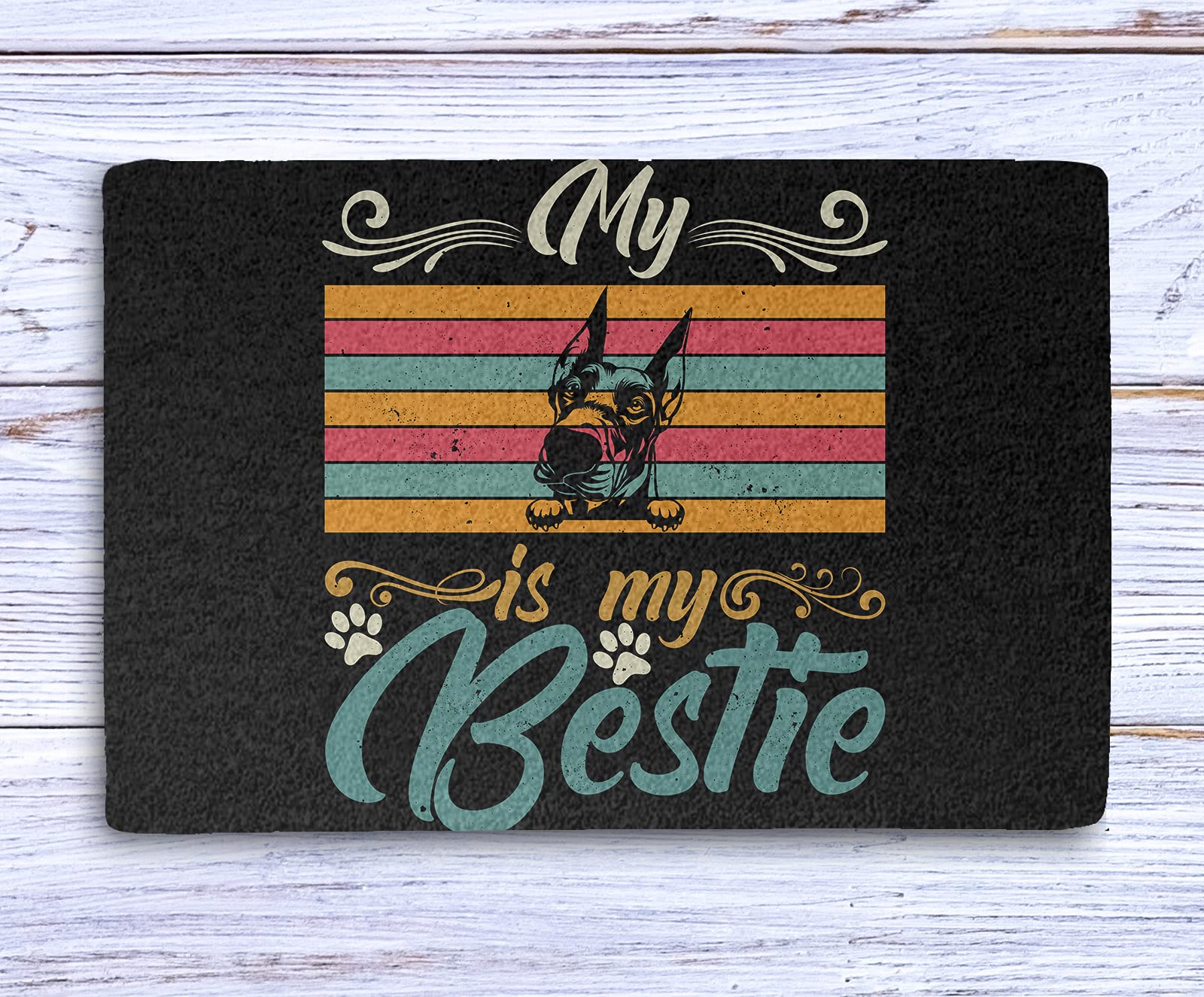 Doberman Dog Bestie Halloween Door Mat 24x16 Inch - Non-Slip Outdoor Front Door Welcome Mat for Halloween Decor, Kitchen Rug, Pet Lover Gift