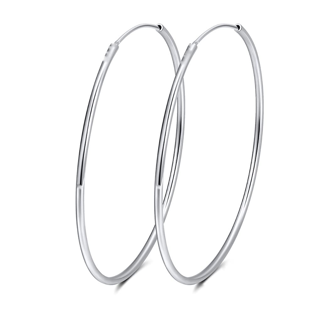 925 Sterling Silver Hoop Earrings 50mm - Endless Wire Round Sleepers - Handmade Jewelry for Women - Perfect for Everyday Wear, Gifts & Special Occasions