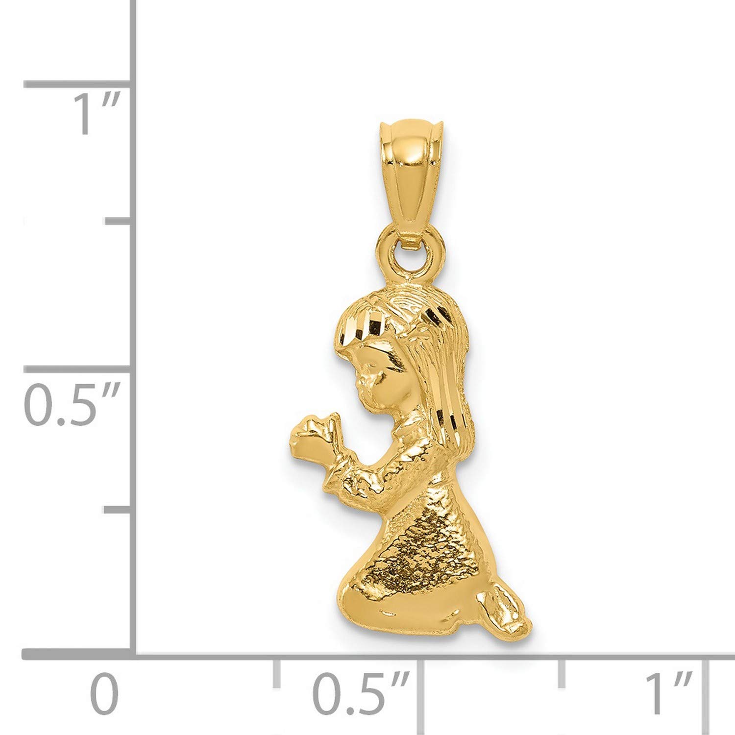 14K Yellow Gold Praying Kneeling Girl Pendant Necklace - 23mm x 10mm Religious Jewelry for Women - Perfect for Baptism, First Communion & Spiritual Gifts