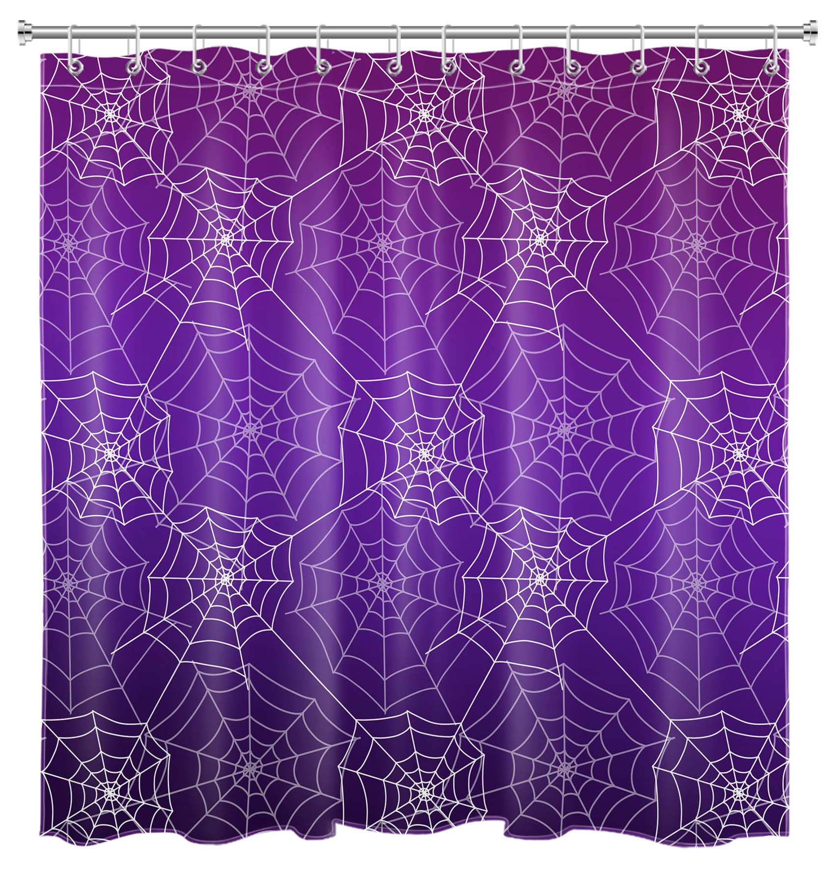 Spooky Halloween Shower Curtain with Spider Web Design - Purple Horror Bathroom Decor Set Includes 12 Hooks, 72x72 Inch Polyester Fabric - Perfect for Halloween Party Decorations, Haunted House Themes & Spooky Bathroom Makeovers