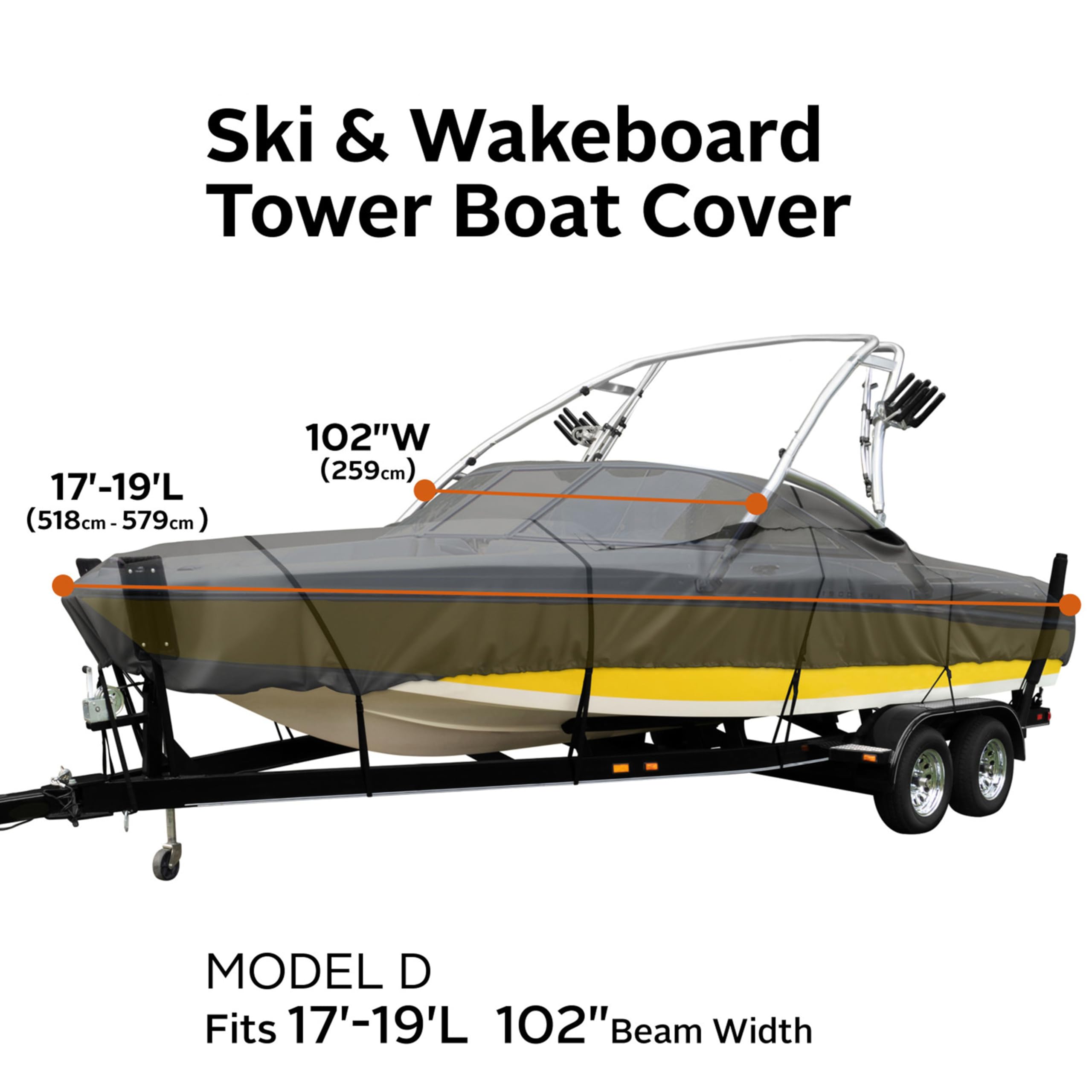 Heavy-Duty StormPro Ski & Wakeboard Tower Boat Cover - Fits 17-19 ft Boats with 102