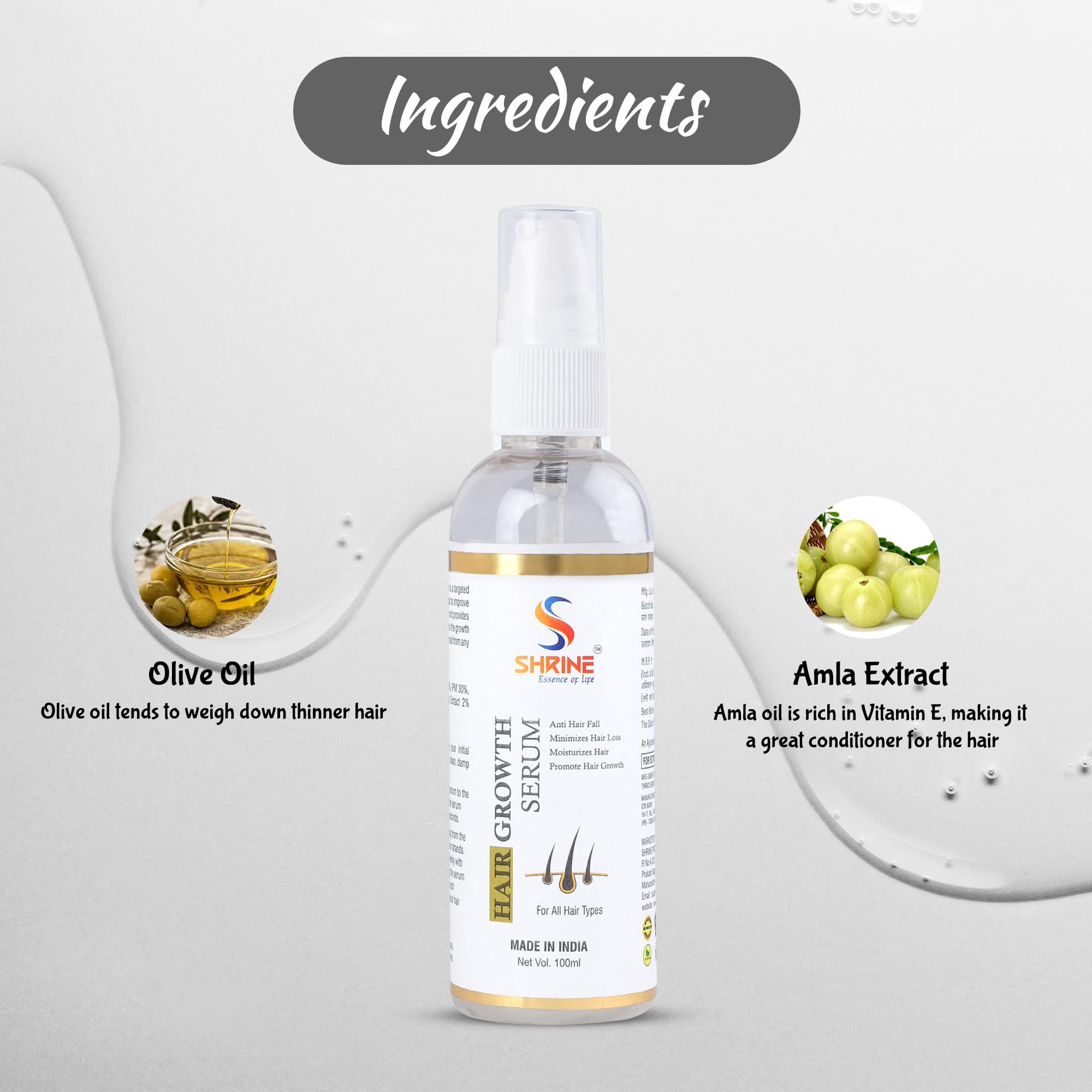 Shrine Smoothing Hair Serum for Dry, Frizzy Hair - 100ml Hair Growth Treatment with Argan Oil for Hair Fall Control & Stronger Strands | Perfect for Daily Use & Heat Styling Protection