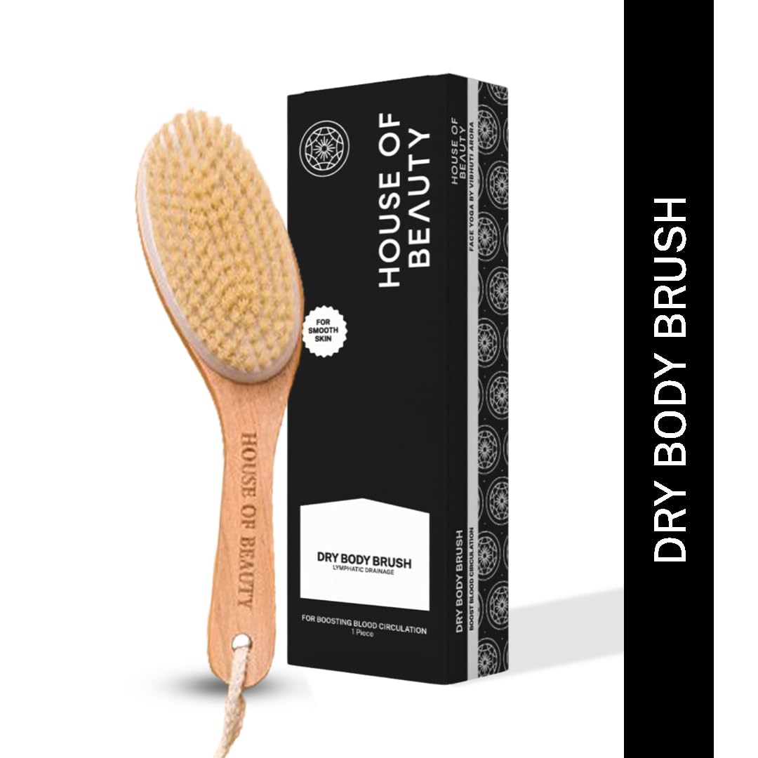 Premium Wooden Dry Body Brush for Exfoliation & Lymphatic Drainage - Handcrafted Long Handle for Deep Massage, Cellulite Reduction & Improved Blood Circulation - Natural Brown (Pack of 1) - Perfect for Spa Days, Self-Care Routines & Detoxifying Body Treatments