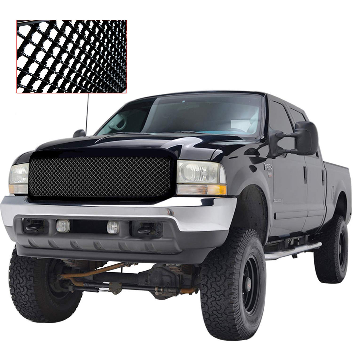 EAG Replacement Grille Mesh Front Black ABS Upper Grill Compatible with 1999-2004 Ford Super Duty - Durable Aftermarket Upgrade for Truck Enthusiasts & Off-Road Adventures