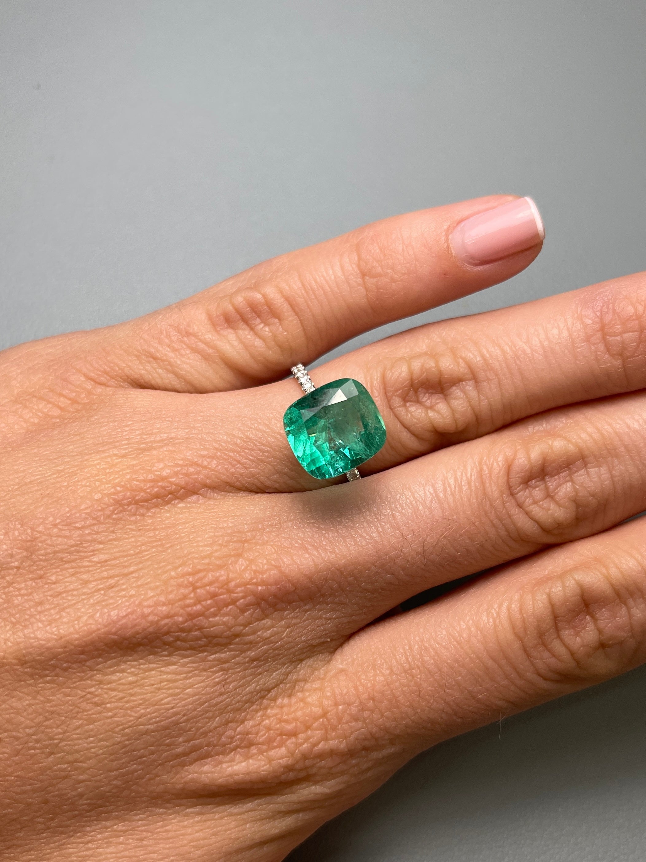 6.65 Carat 12x11.5mm Medium Bluish Green Natural Loose Colombian Emerald Gemstone - Cushion Cut for Jewelry Making, Engagement Rings & Luxury Gifts