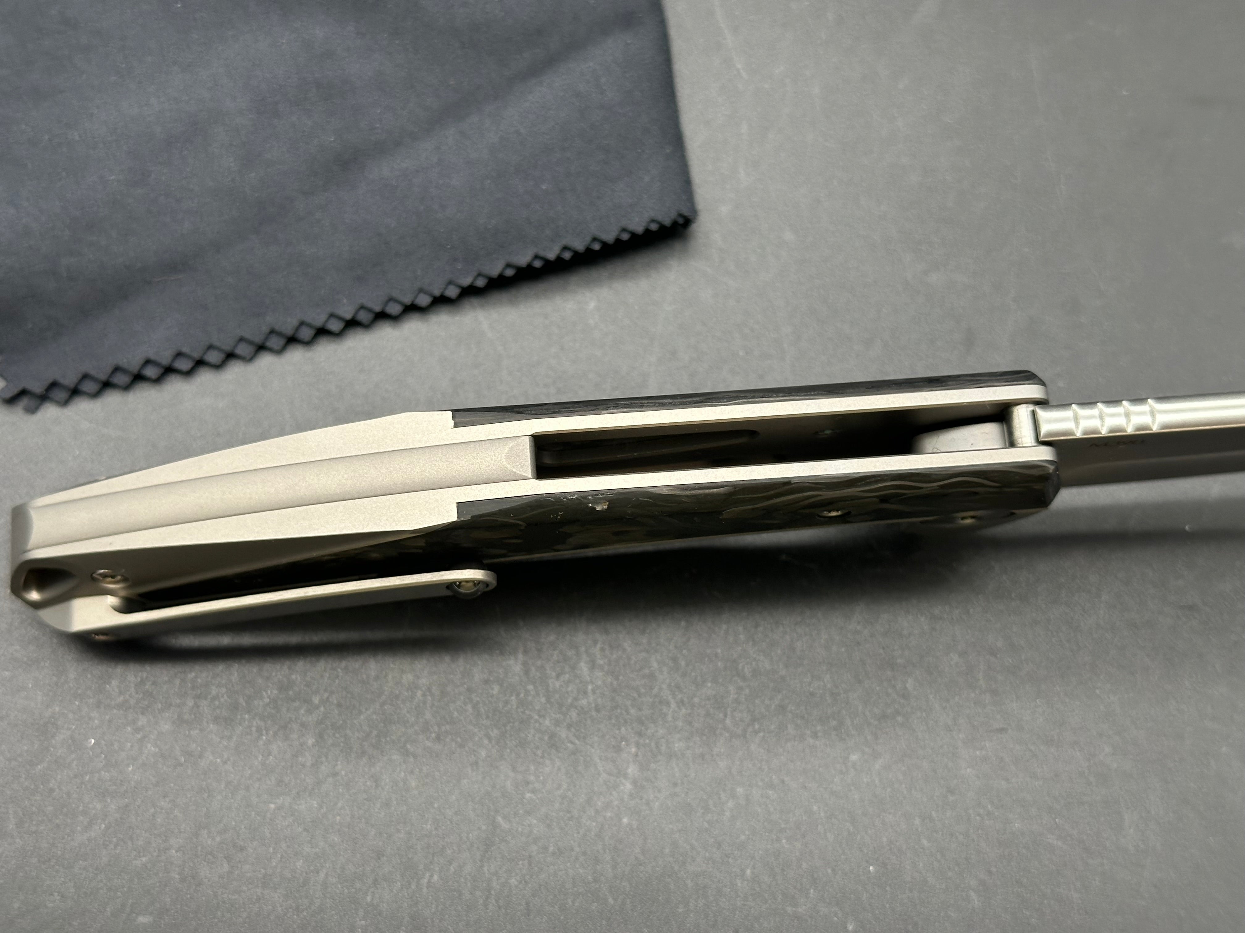 Reate K-1 Frame Lock Folding Knife - Marble Carbon Fiber & Titanium Handle, 3.8
