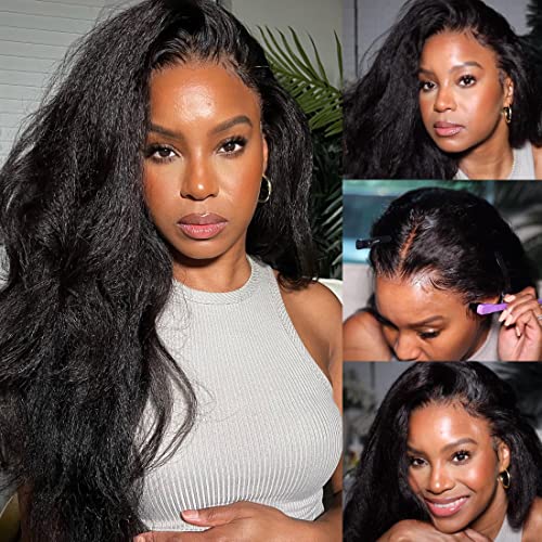 Nadula 13x4 Lace Front Wigs - 150% Density Kinky Straight Brazilian Remy Human Hair Wigs for Black Women | Glueless Yaki Straight Wig with Baby Hair | 24 Inch Natural Look | Perfect for Daily Wear, Parties & Special Occasions