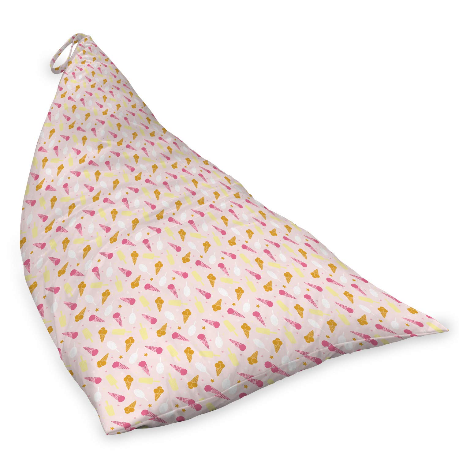 Ambesonne Sweets Lounger Chair Bag - Ice Cream Cones & Stars Pattern, Large Capacity Storage Organizer with Handle, Pink & Dark Yellow - Perfect for Beach, Picnic, Camping, and Home Storage