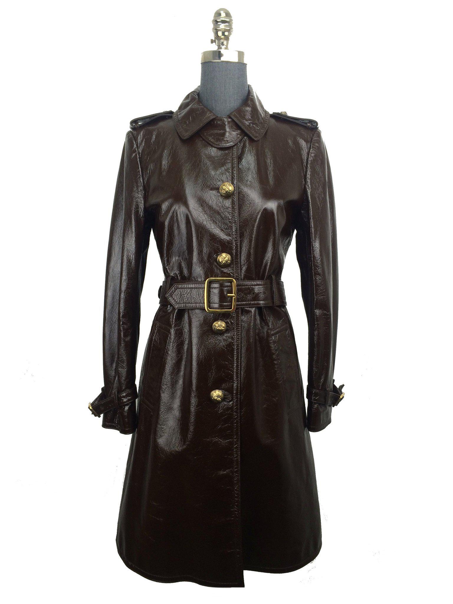 Gucci Lightweight Patent Leather Belted Trench Coat for Women - Size Medium | Waterproof Windbreaker Jacket for Fall & Winter Fashion, Office Wear & Outdoor Activities