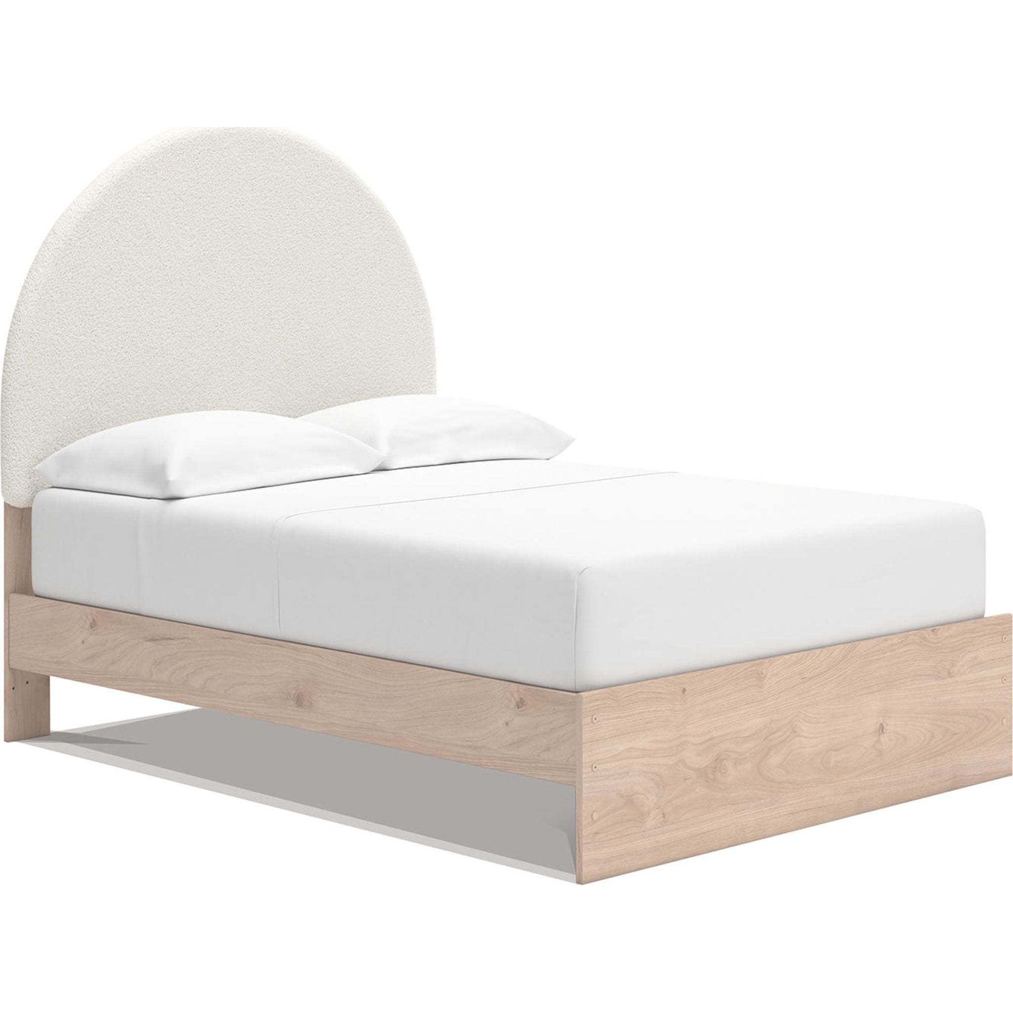 Arloster Modern Platform Bed Frame - Queen Size, Tan & White Wooden Slat Support - Perfect for Bedroom, Guest Room, or Studio Apartment
