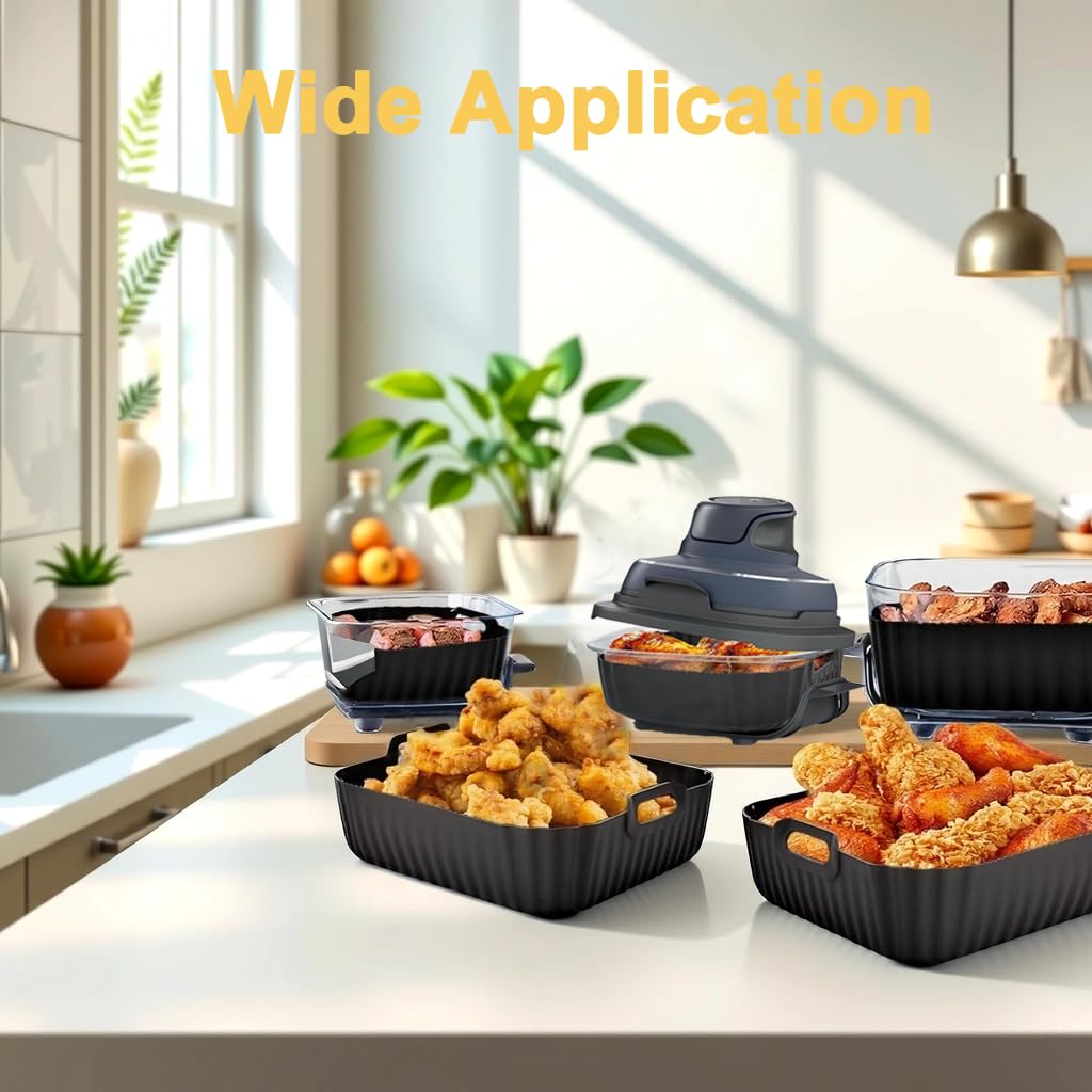 Non-Stick Silicone Air Fryer Liners (2 Pack) - Reusable & Dishwasher Safe for 4QT & 6QT Air Fryers - Compatible with Ninja Crispy FN101GY - Perfect for Baking, Roasting & Frying in Air Fryer & Oven Baskets