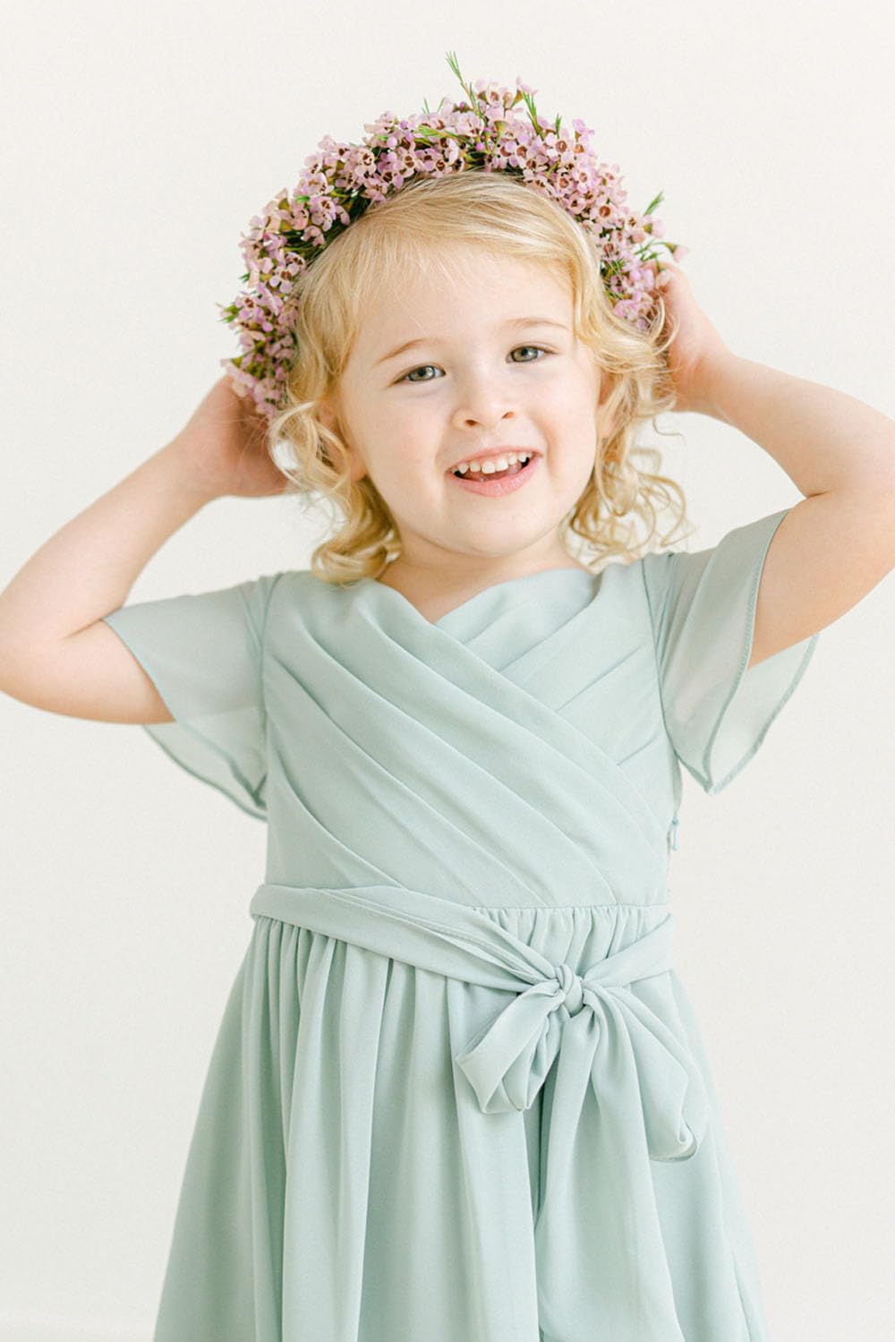 Stylefun V-Neck Junior Bridesmaid Dresses Long Wedding Flower Girl Dress for Teen Girls - Sage Green Pageant Gowns for Parties, Prom, and Special Occasions