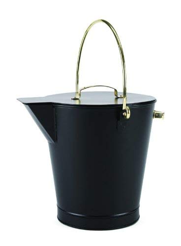 Fireplace Ash Can Bucket Pail - Black with Polished Brass Handle - Heavy Duty Metal Ash Bucket for Fireplace, Wood Stove, Campfire & BBQ Cleaning - Perfect for Home, Outdoor & Camping Use