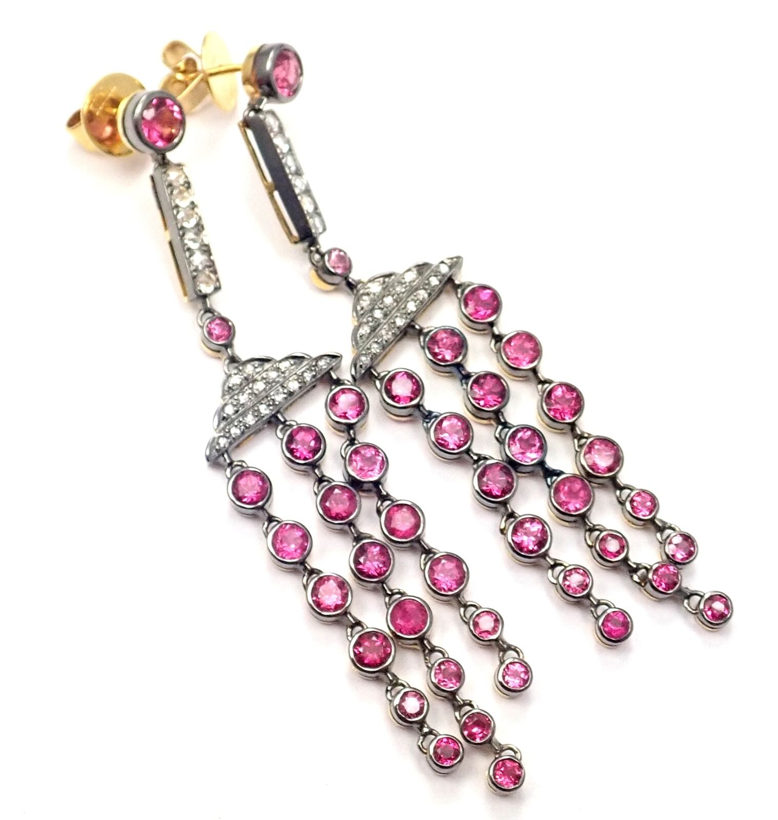 Authentic Laura Munder 18k Yellow Gold Diamond & Pink Sapphire Earrings for Women | Luxury Gift for Anniversary, Wedding & Special Occasions