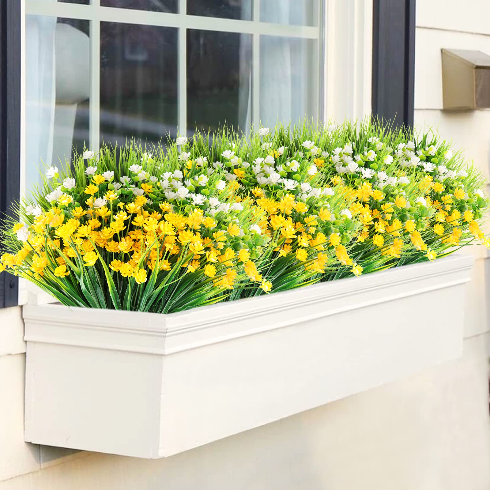 12 Pack Artificial Daisy Flowers Outdoor Fake Flowers - UV Resistant Faux Plastic Flowers for Garden, Porch, Window Box Decor - Perfect for Home, Wedding & Party Decoration