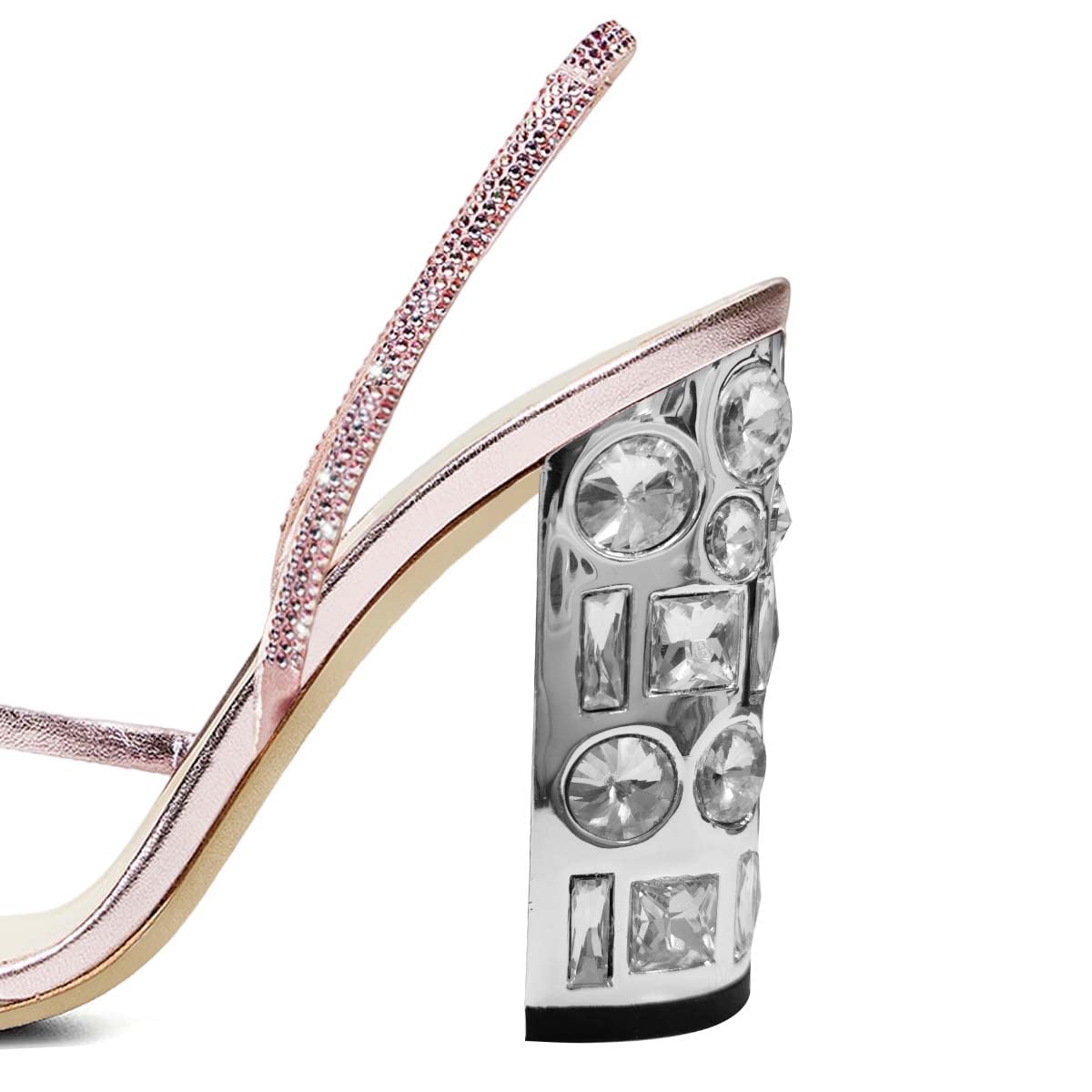 XYD Women's Rhinestone High Heel Sandals - Open Round Toe Slingback Chunky Heels for Party, Prom, Wedding & Bride | Elegant Evening Shoes for Special Occasions