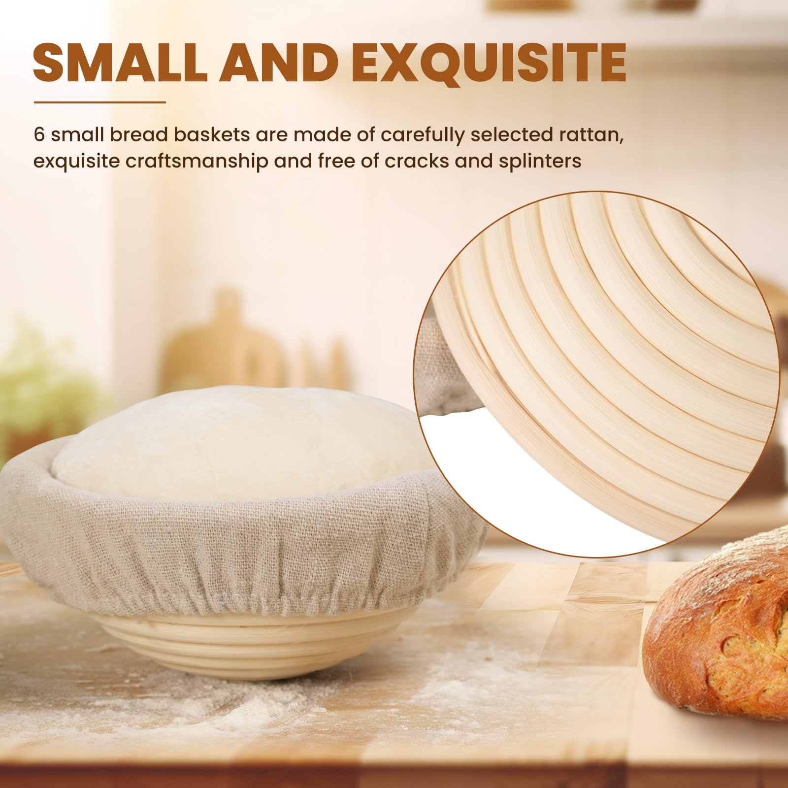 5 Inch Banneton Bread Proofing Basket Set of 6 - Kikcoin Mini Sourdough Bread Baking Supplies - Small Banneton Basket for Artisan Sourdough Bread Making - Perfect for Home Bakers & Professional Bakeries