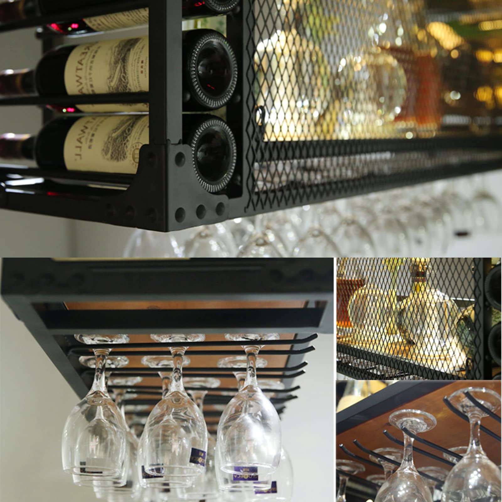 Premium Black Metal Ceiling Wine Glass Rack with Hanging Holder & Shelf - 55.1in Stemware Storage for Bars, Restaurants, Kitchens - Perfect for Wine Cellars, Home Bars & Commercial Establishments