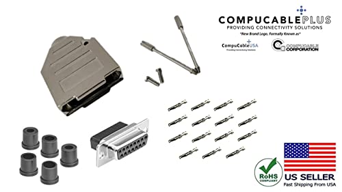 Premium DB15 Female Crimp Kit - No Ear, Full Profile, Deluxe Metal Hood Connector for Electronics | High-Quality Replacement for Amazon $18.49 | Perfect for Computer Networking, Audio Equipment & Industrial Applications