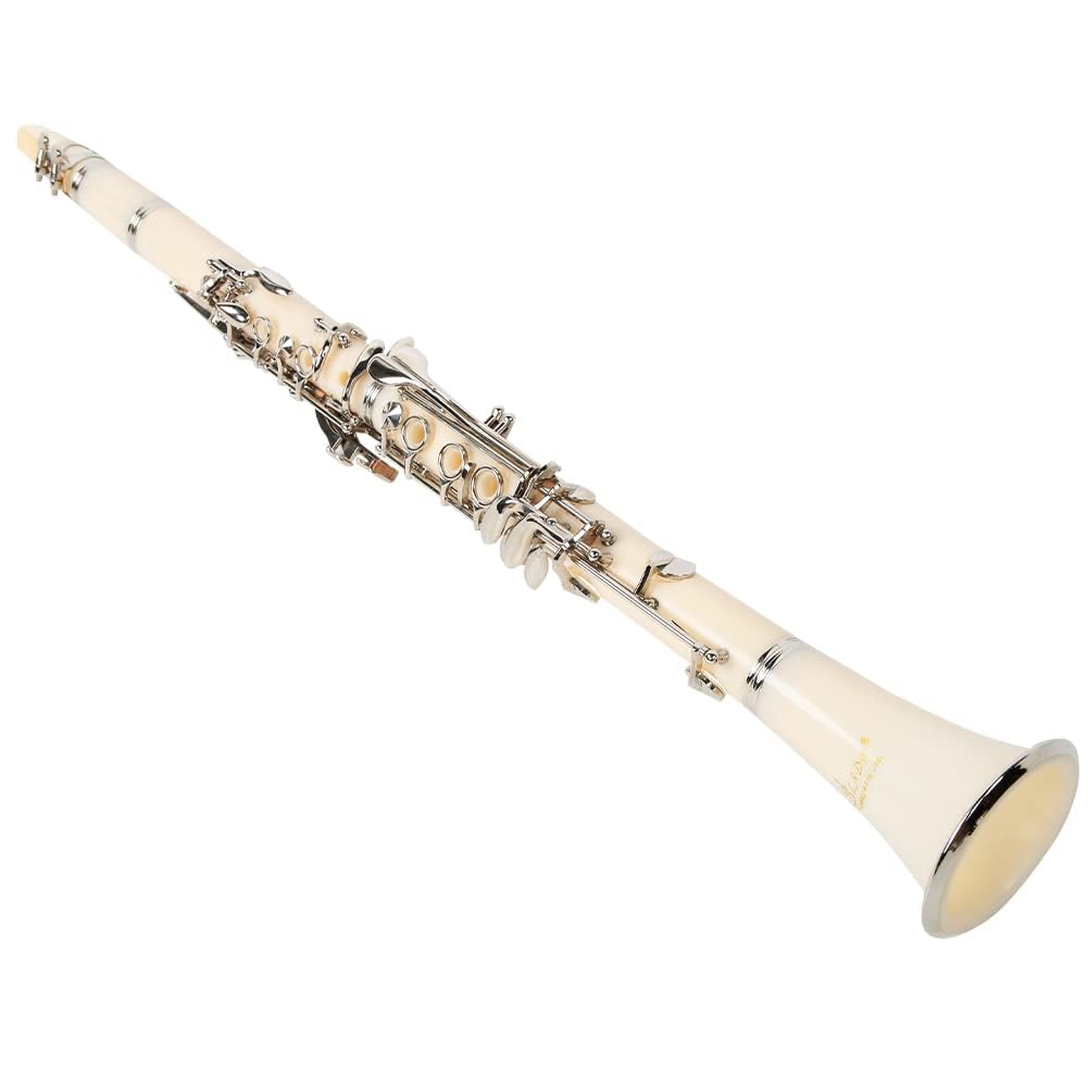 Professional Bb Clarinet 17 Keys with Reed, Hard Case, Gloves & Cleaning Cloth - Ebonite Beginner Clarinet for Students & Adults (White) | Perfect for School Bands, Music Lessons & Home Practice