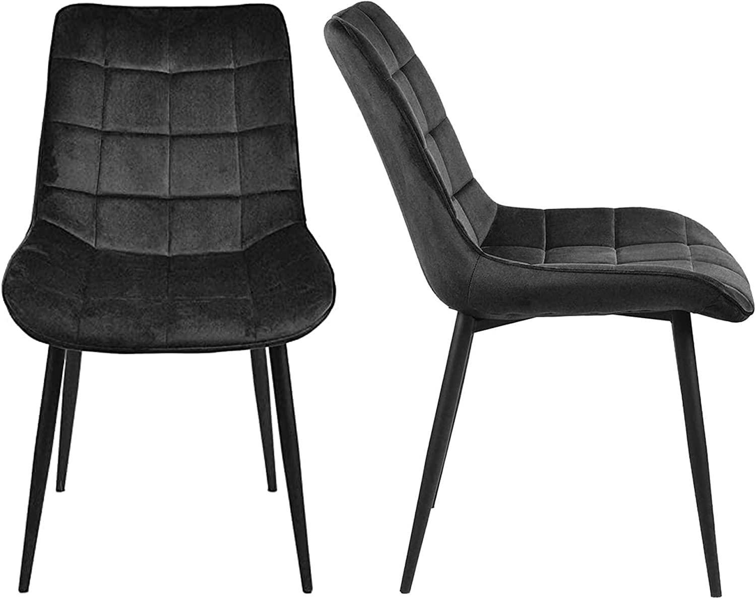 4 Black Velvet Dining Chairs Set with Metal Legs - Modern Padded Kitchen Side Chairs for Dining Room, Easy Assembly | Perfect for Home, Restaurant, Cafe & Office Use