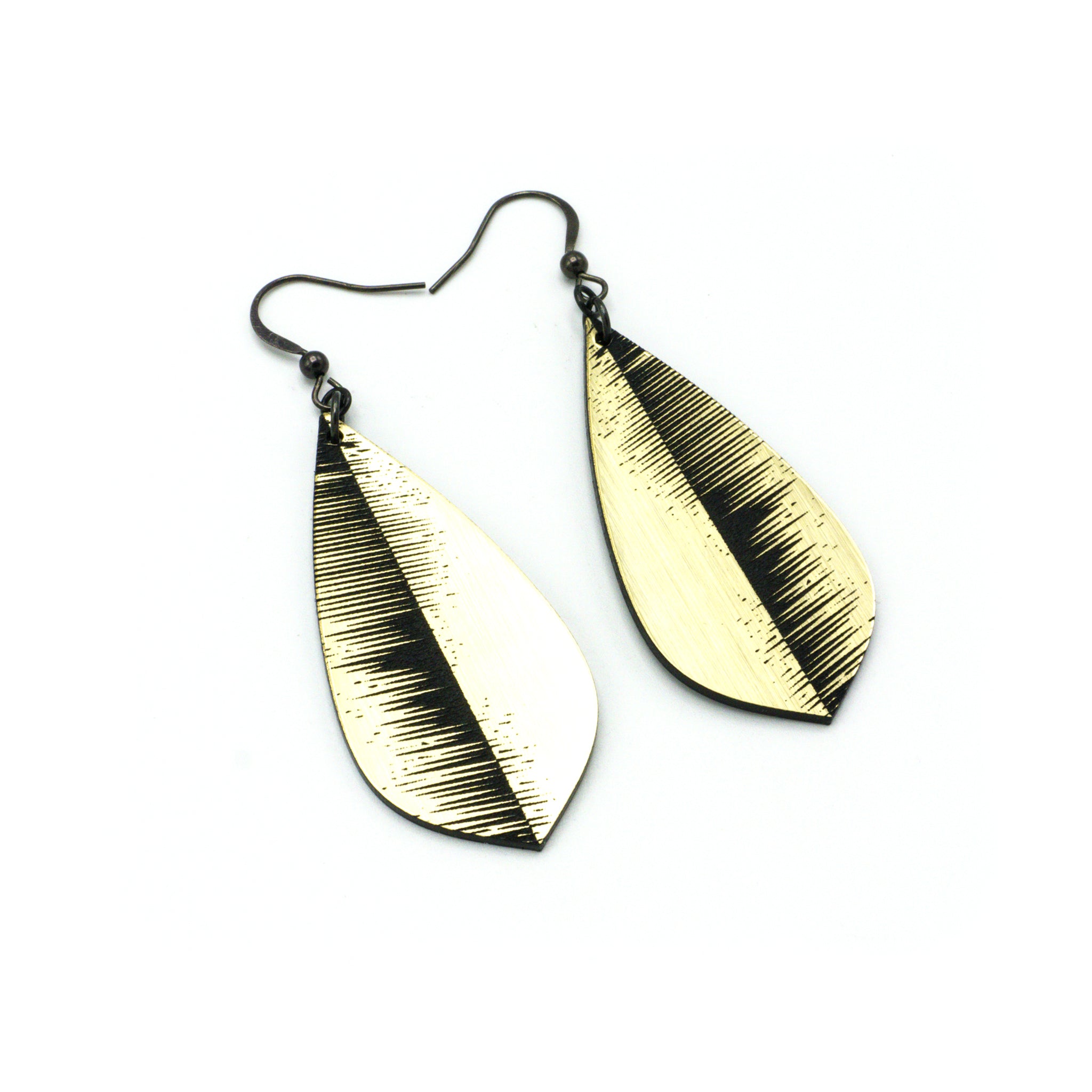 14K Gold Plated Acrylic Earrings - Brushed Gold & Black Dangle Hoop Earrings for Women | Elegant Party, Wedding & Everyday Wear