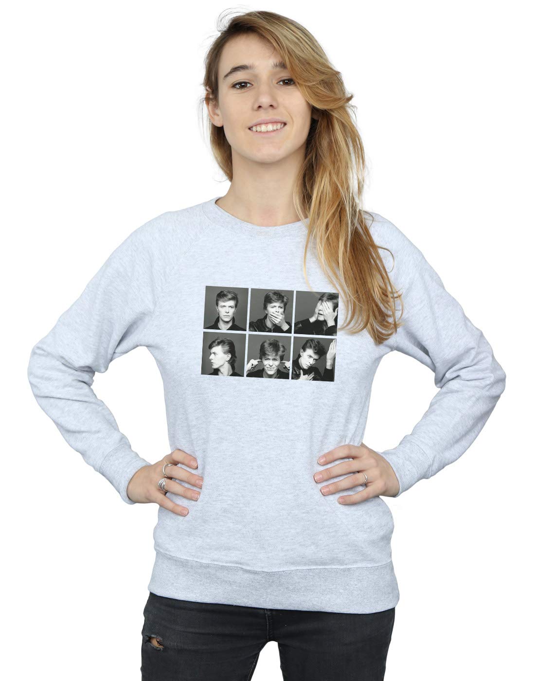 David Bowie Vintage Photo Collage Women's Sweatshirt - Retro Rock Band Graphic Pullover for Concerts, Casual Wear & Music Lovers