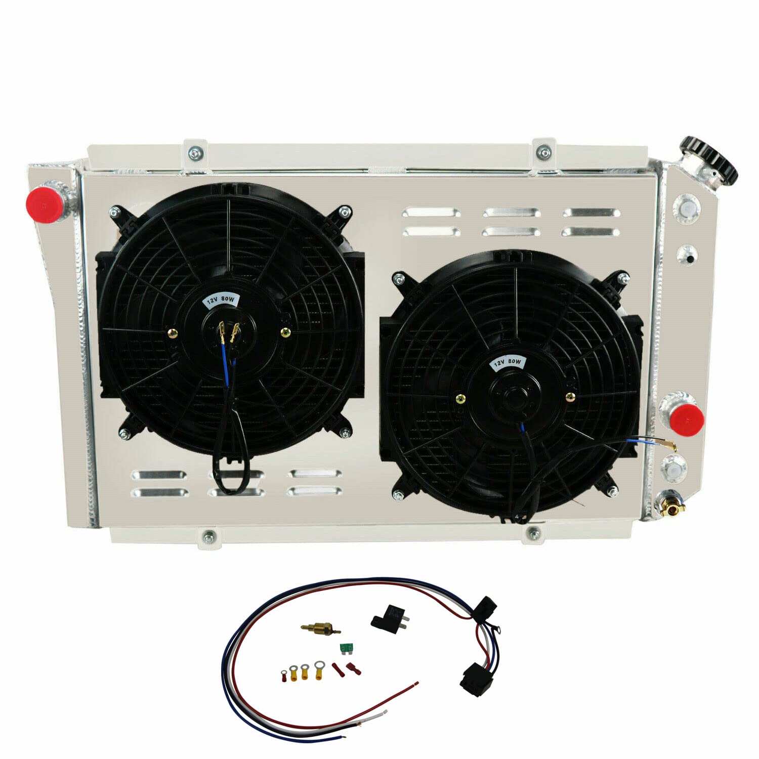 High-Performance 4-Row Aluminum Radiator for 1984-1990 Chevy Corvette C4 & 1982-2002 S10/S-10 Blazer V8 Conversion 5.7L - Includes Shroud Fan & Relay - Perfect for Engine Cooling & Performance Upgrades