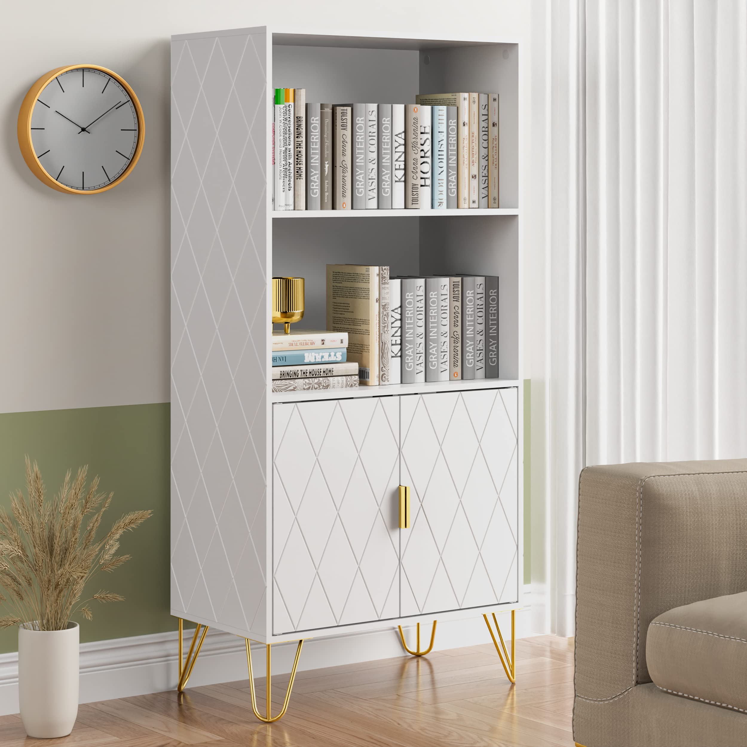 Anbuy 7-Piece Modern Bedroom Furniture Set - White 9-Drawer Dresser, 6-Drawer Dresser, 2 Nightstands, Shoe Cabinet & Bookcase for Master Bedroom Decor