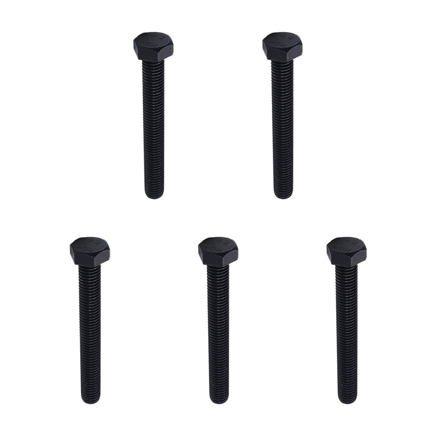 M10x80mm Hex Head Screws Bolts - Carbon Steel Fully Threaded Black Fasteners (5PCS) - Heavy Duty Construction, Furniture Assembly & Automotive Repair