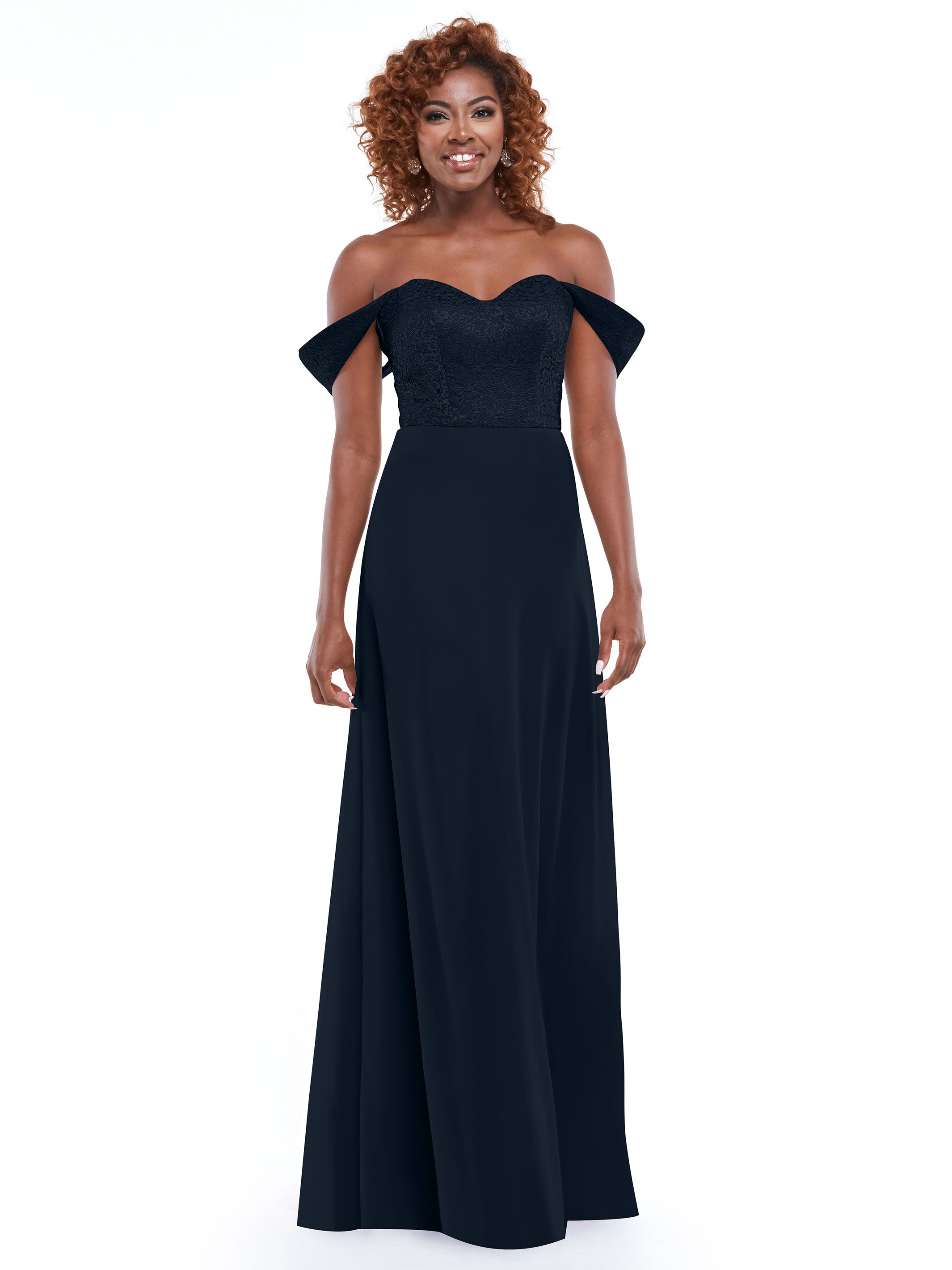 Elegant Off-the-Shoulder Chiffon A-Line Bridesmaid Dress with Lace Bodice - Perfect for Weddings, Formal Events & Special Occasions