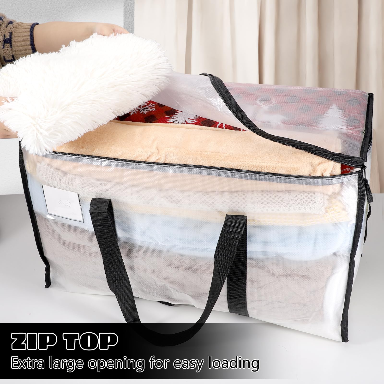 6 Pack Large Clear Heavy Duty Storage Bags with Zippers - Waterproof Moving Totes for Clothes, Bedding, Duvets & Toys - Perfect for Home Organization, Moving, Christmas Storage & Travel Packing