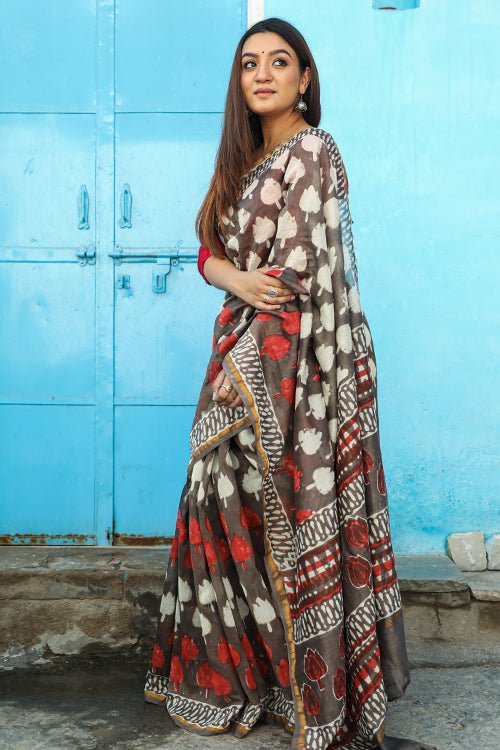 Bayou Kashish Dabu Handblock Print Chanderi Silk Saree – Elegant Indian Traditional Wear for Weddings, Festivals & Special Occasions