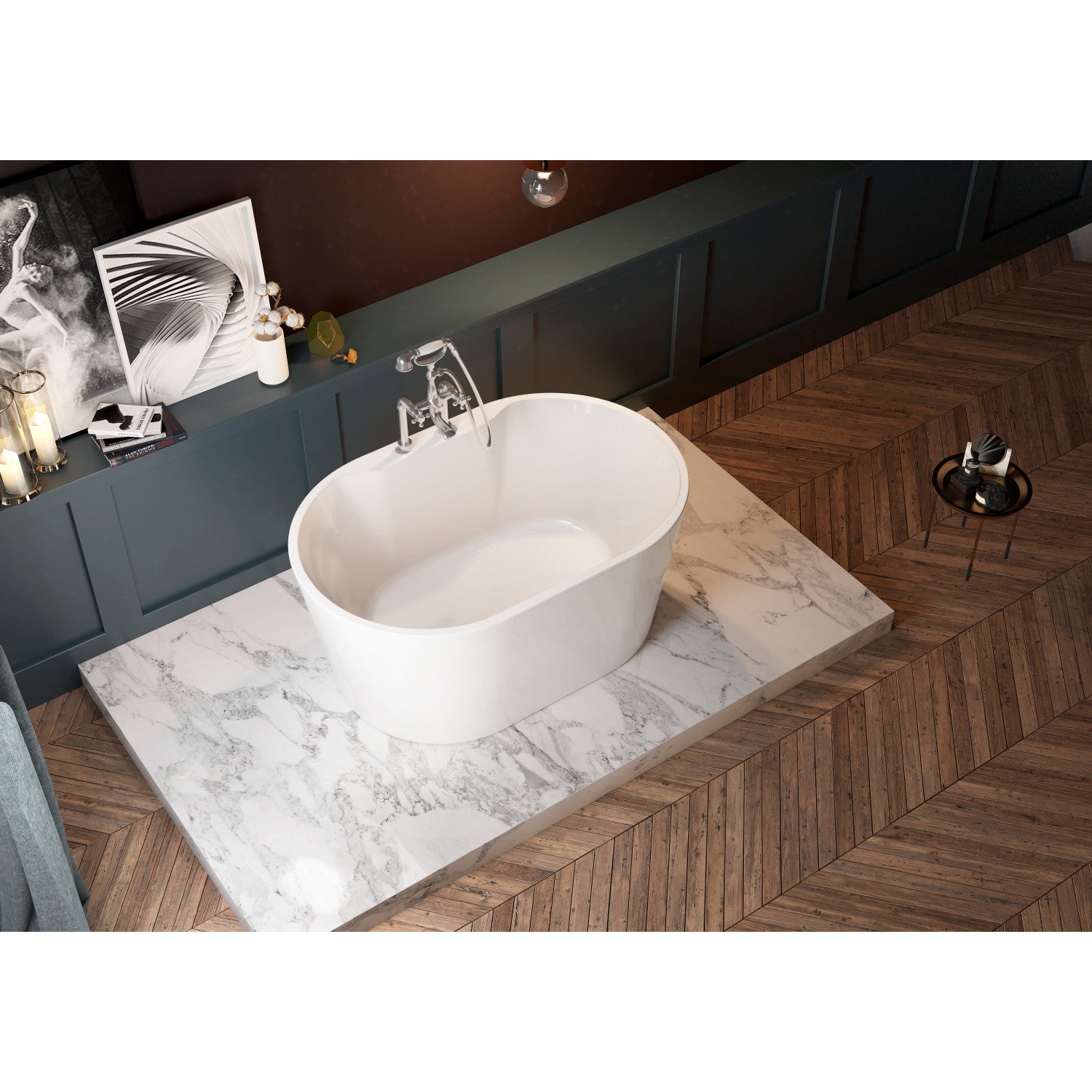 Aqua Eden VT7DE513423 51 Inch Acrylic Oval Freestanding Bathtub - Double Ended Design with Drain - Glossy White Finish - Perfect for Luxury Bathrooms & Spa Retreats