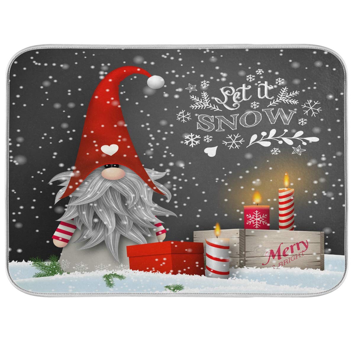 Santa Snowflake Reversible Dish Drying Mat - Extra Large 18x24 Inch for Kitchen Counter | Holiday Decor & Drying Dishes