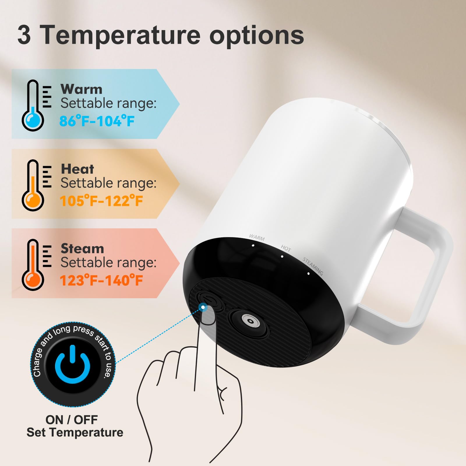 VSitoo S3PLUS 14oz Smart Self-Heating Coffee Mug with Temperature Control - Rechargeable Electric Travel Mug with 90 Min Battery Life, APP & Manual Control - Perfect for Office, Commuting & Outdoor Use - White