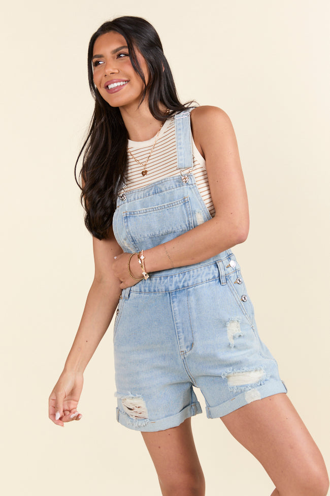 Women's Amy Jo Medium Wash Distressed Cuffed Overalls - Denim Jumpsuit with Pockets | Casual Outfit for Streetwear, Music Festivals & Boho Style