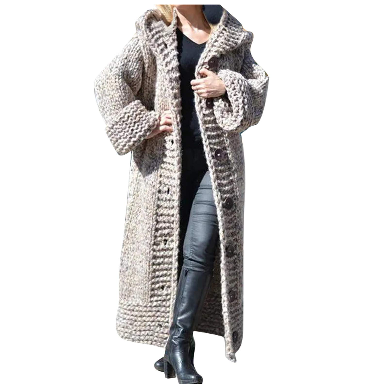 Oversized Heavyweight Hooded Sweater - Chunky Knit Open Front Cardigan Jacket for Women | Cozy Winter Layering & Casual Outfit Essential